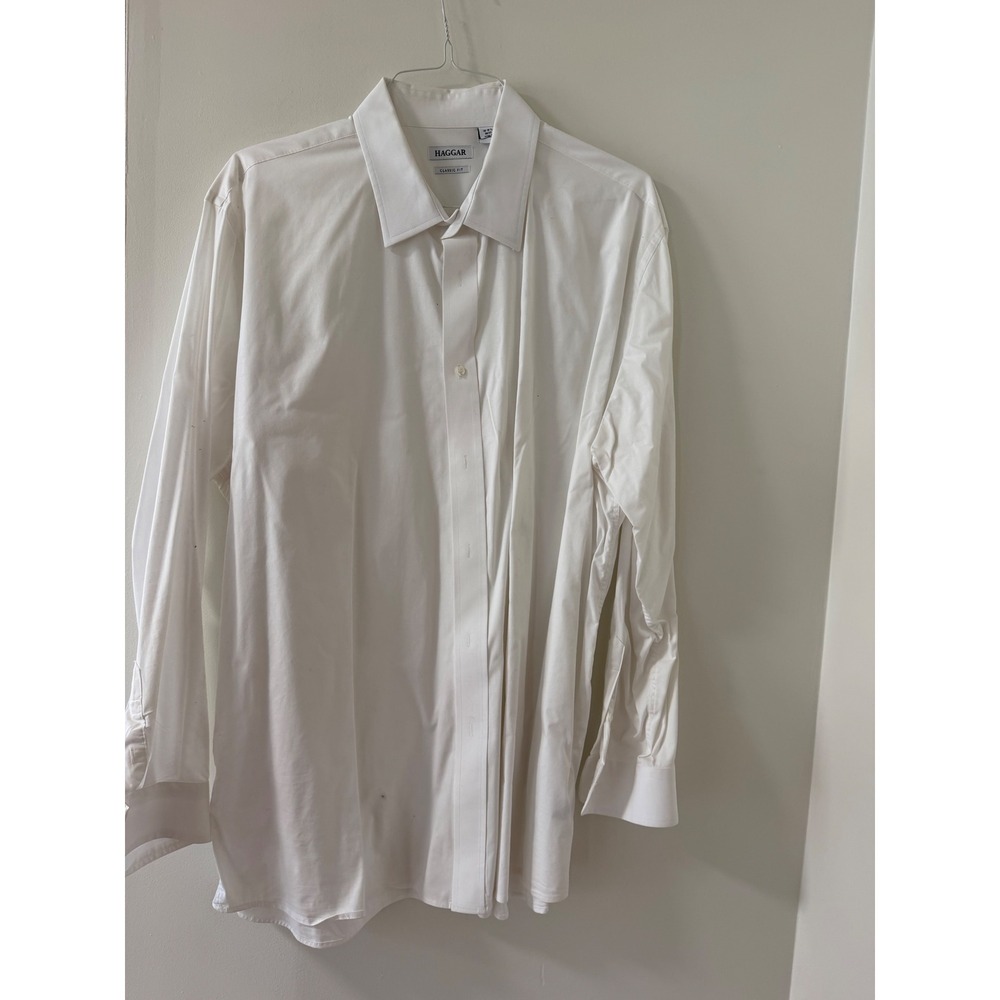 Haggar Dress Shirt Mens 18-18.5 36/37 White Good Classic Fit Long Sleeve Shirt